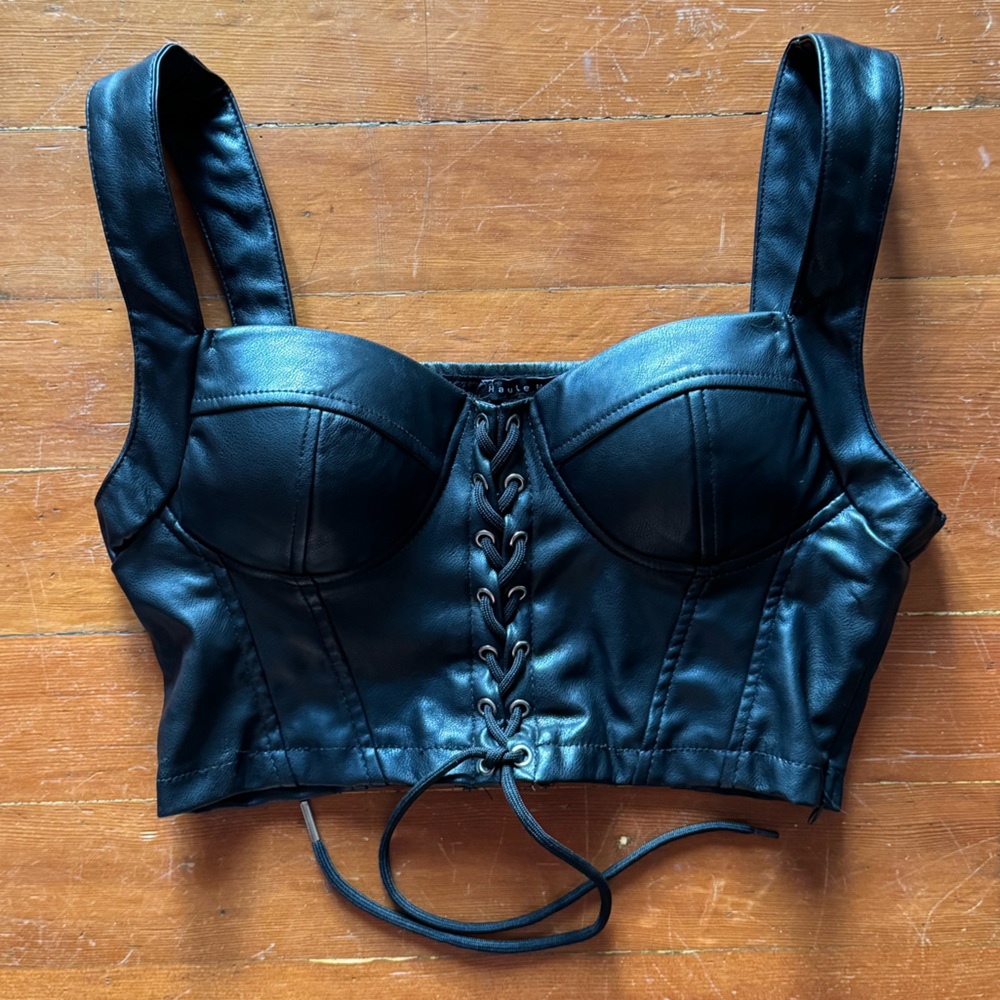 Haute Monde Black Leather Lace-Up Top